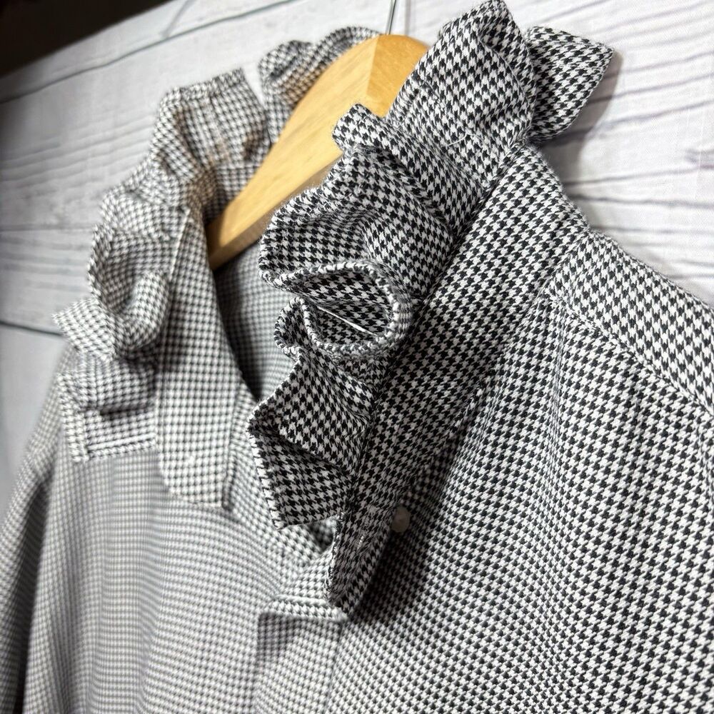 Ruffle Collar Button up Blouse Reworked Upcycle Houndstooth Check XL or XXL Wmns - Picture 3 of 7